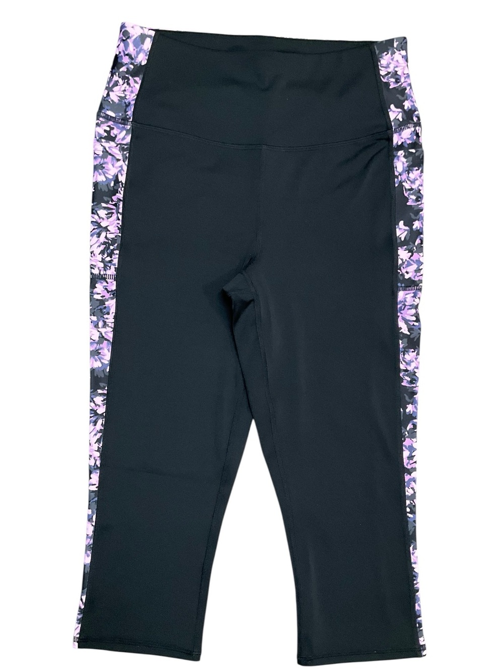 Skechers Black Capri Purple Floral Side Pockets Size Small, Medium, Large NWT
